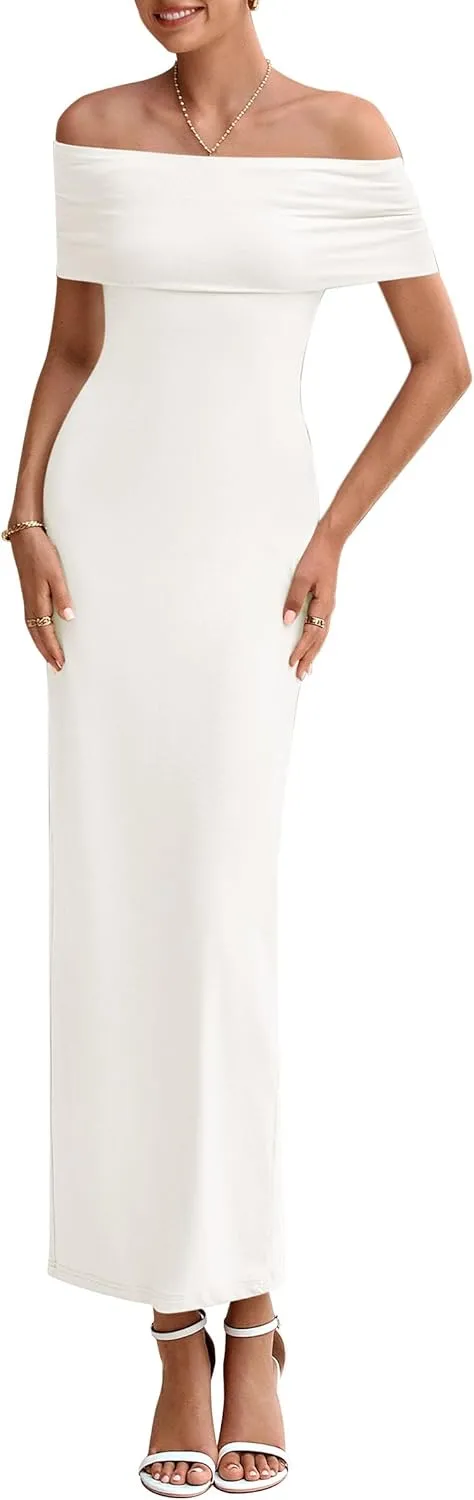 PRETTYGARDEN Women's Off The Shoulder Maxi Dresses 2025 Summer Formal Elegant Cocktail Party Wedding Guest Long Dress