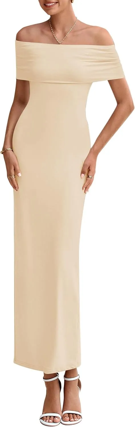 PRETTYGARDEN Women's Off The Shoulder Maxi Dresses 2025 Summer Formal Elegant Cocktail Party Wedding Guest Long Dress