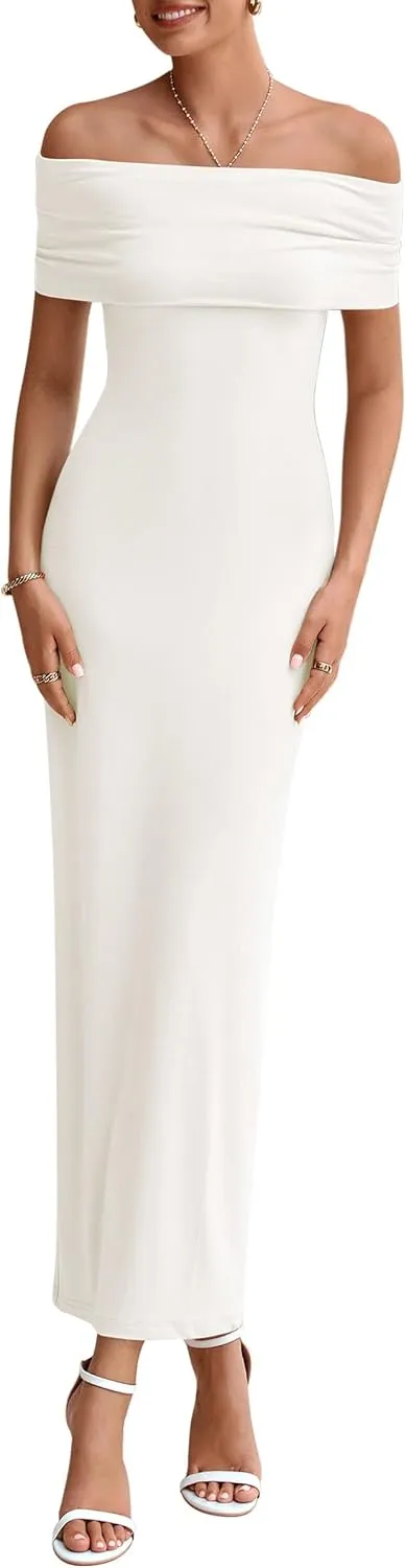 PRETTYGARDEN Women's Off The Shoulder Maxi Dresses 2025 Summer Formal Elegant Cocktail Party Wedding Guest Long Dress
