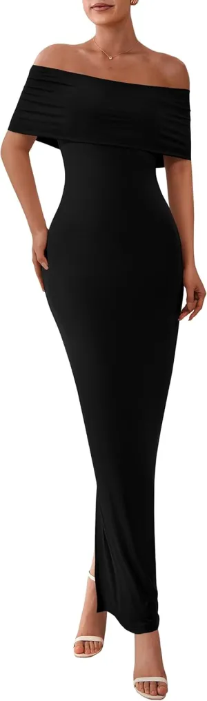 PRETTYGARDEN Women's Off The Shoulder Maxi Dresses 2025 Summer Formal Elegant Cocktail Party Wedding Guest Long Dress