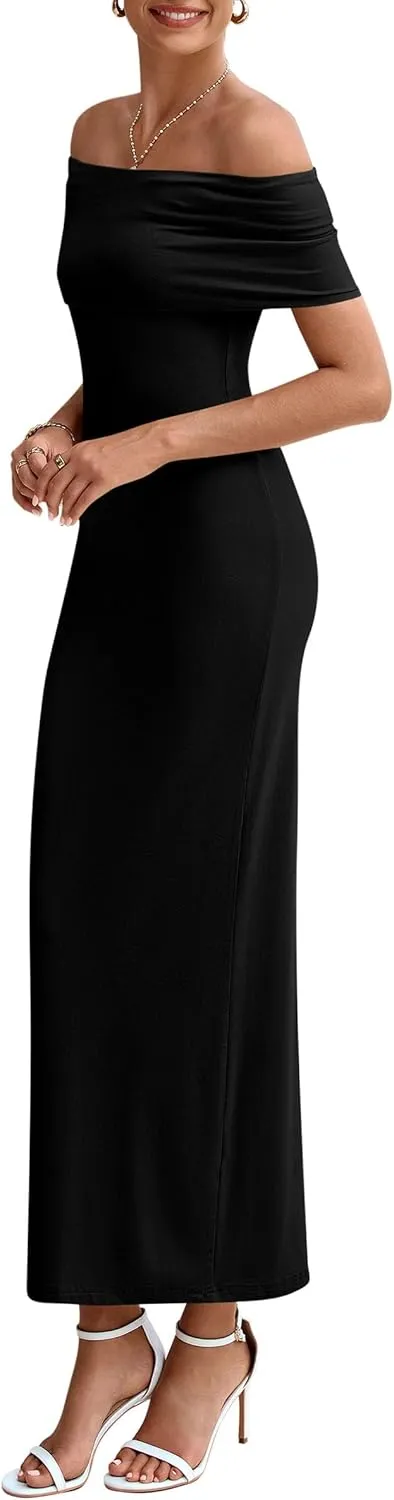 PRETTYGARDEN Women's Off The Shoulder Maxi Dresses 2025 Summer Formal Elegant Cocktail Party Wedding Guest Long Dress