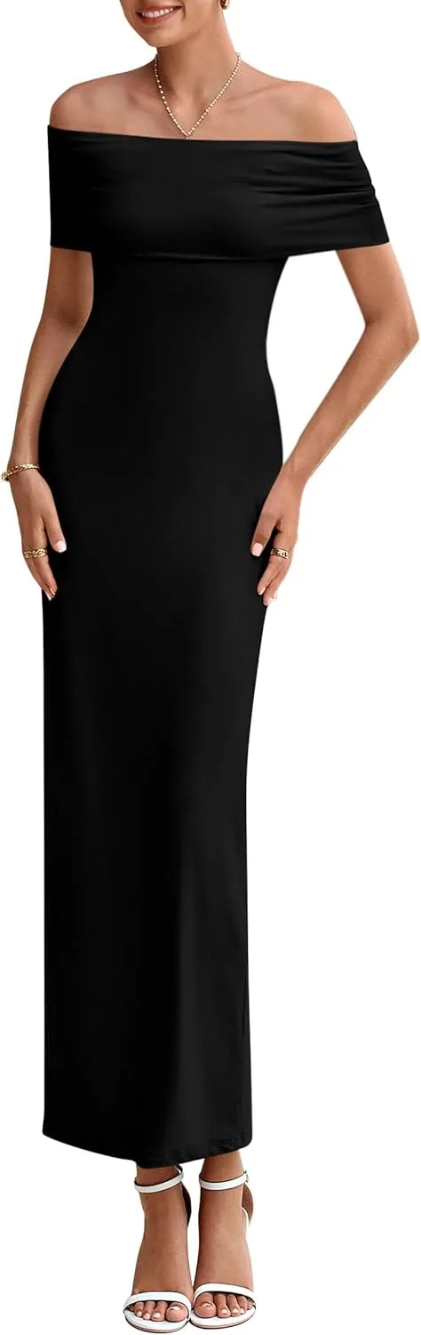 PRETTYGARDEN Women's Off The Shoulder Maxi Dresses 2025 Summer Formal Elegant Cocktail Party Wedding Guest Long Dress