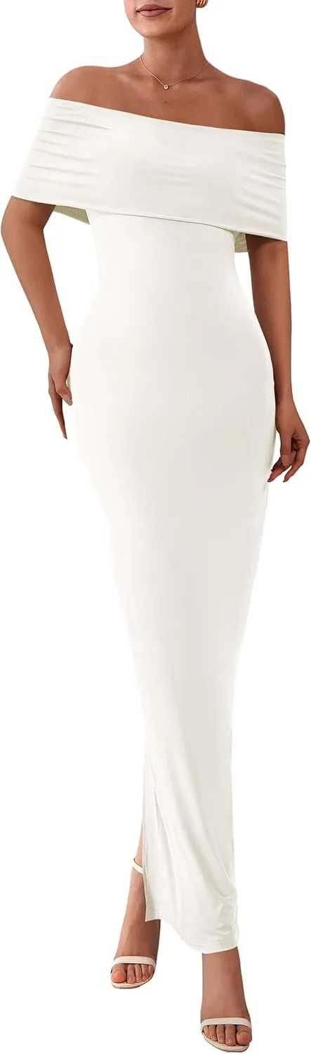 PRETTYGARDEN Women's Off The Shoulder Maxi Dresses 2025 Summer Formal Elegant Cocktail Party Wedding Guest Long Dress