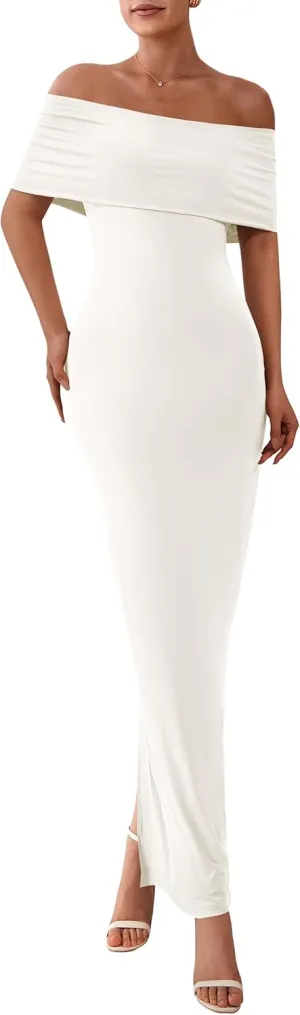 PRETTYGARDEN Women's Off The Shoulder Maxi Dresses 2025 Summer Formal Elegant Cocktail Party Wedding Guest Long Dress