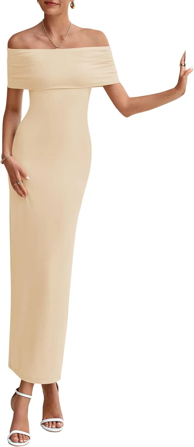 PRETTYGARDEN Women's Off The Shoulder Maxi Dresses 2025 Summer Formal Elegant Cocktail Party Wedding Guest Long Dress