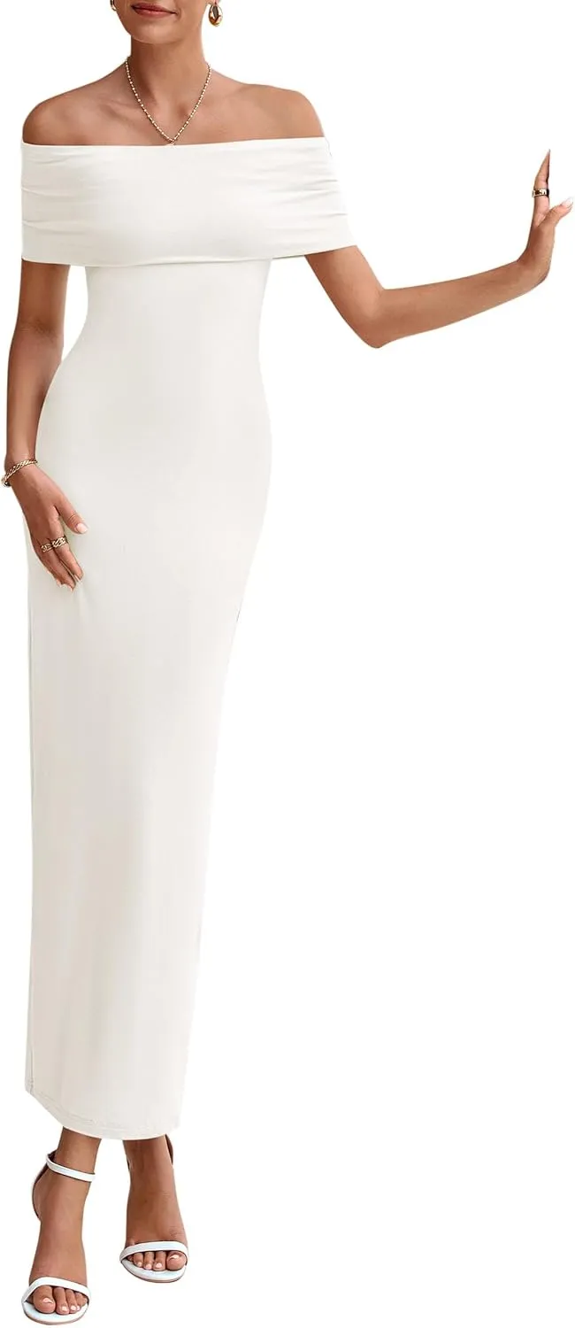 PRETTYGARDEN Women's Off The Shoulder Maxi Dresses 2025 Summer Formal Elegant Cocktail Party Wedding Guest Long Dress