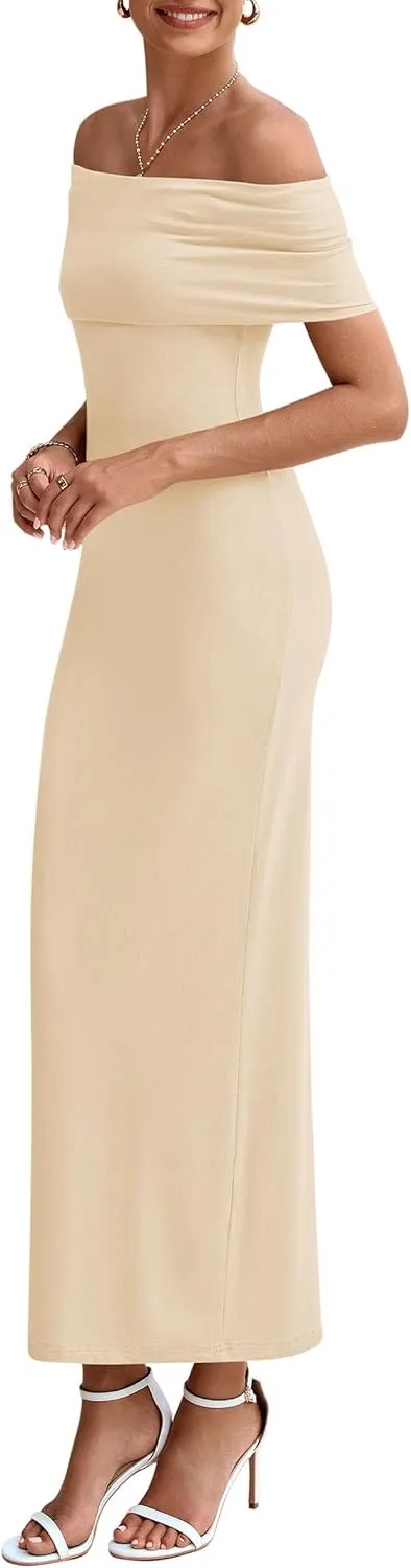 PRETTYGARDEN Women's Off The Shoulder Maxi Dresses 2025 Summer Formal Elegant Cocktail Party Wedding Guest Long Dress