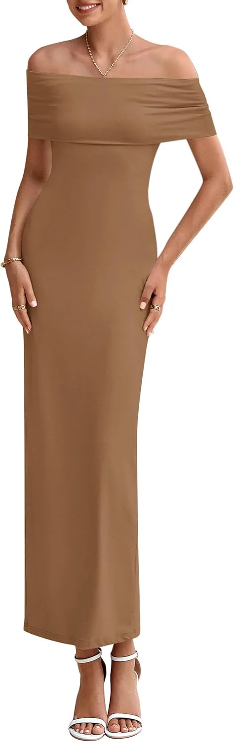 PRETTYGARDEN Women's Off The Shoulder Maxi Dresses 2025 Summer Formal Elegant Cocktail Party Wedding Guest Long Dress