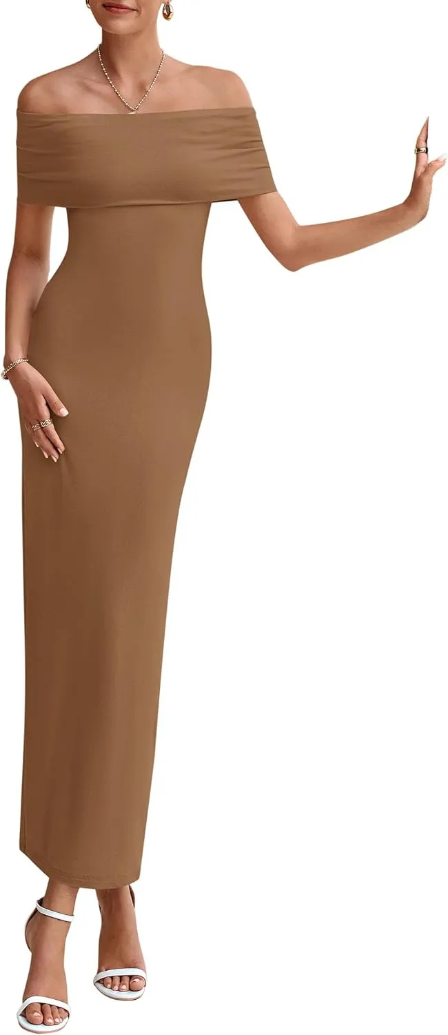 PRETTYGARDEN Women's Off The Shoulder Maxi Dresses 2025 Summer Formal Elegant Cocktail Party Wedding Guest Long Dress