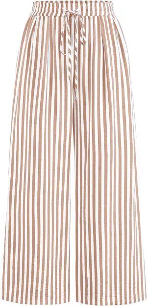 PRETTYGARDEN Womens Pants Elastic Waist Floral Lightweight Palazzo Pants for Women Casual Lounge Wide Leg Pants Woman