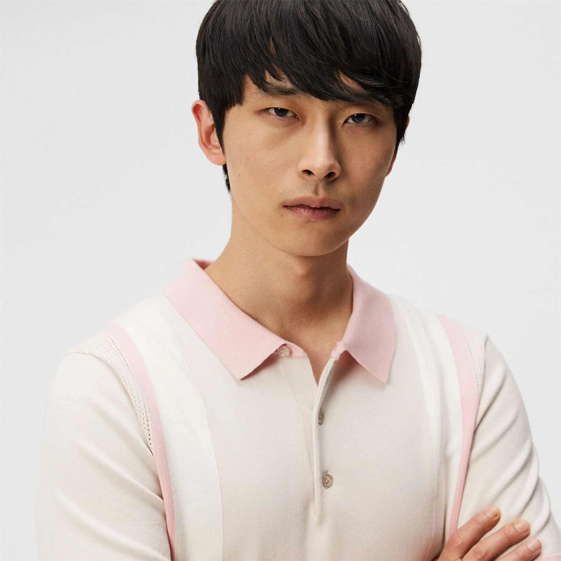 Reymond Regular Fit Knitted Stripe Polo Moonbeam - SS24