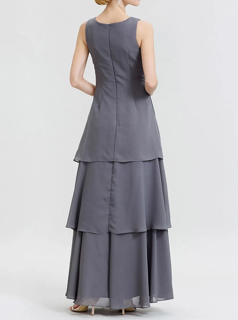 Simple Straps Layered Long Mother of The Bride Dresses
