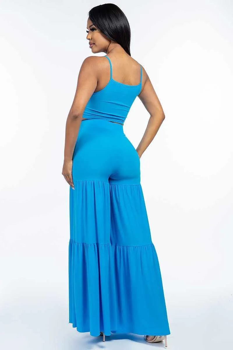 Spaghetti Strap Tank Top And Wide Leg Pants