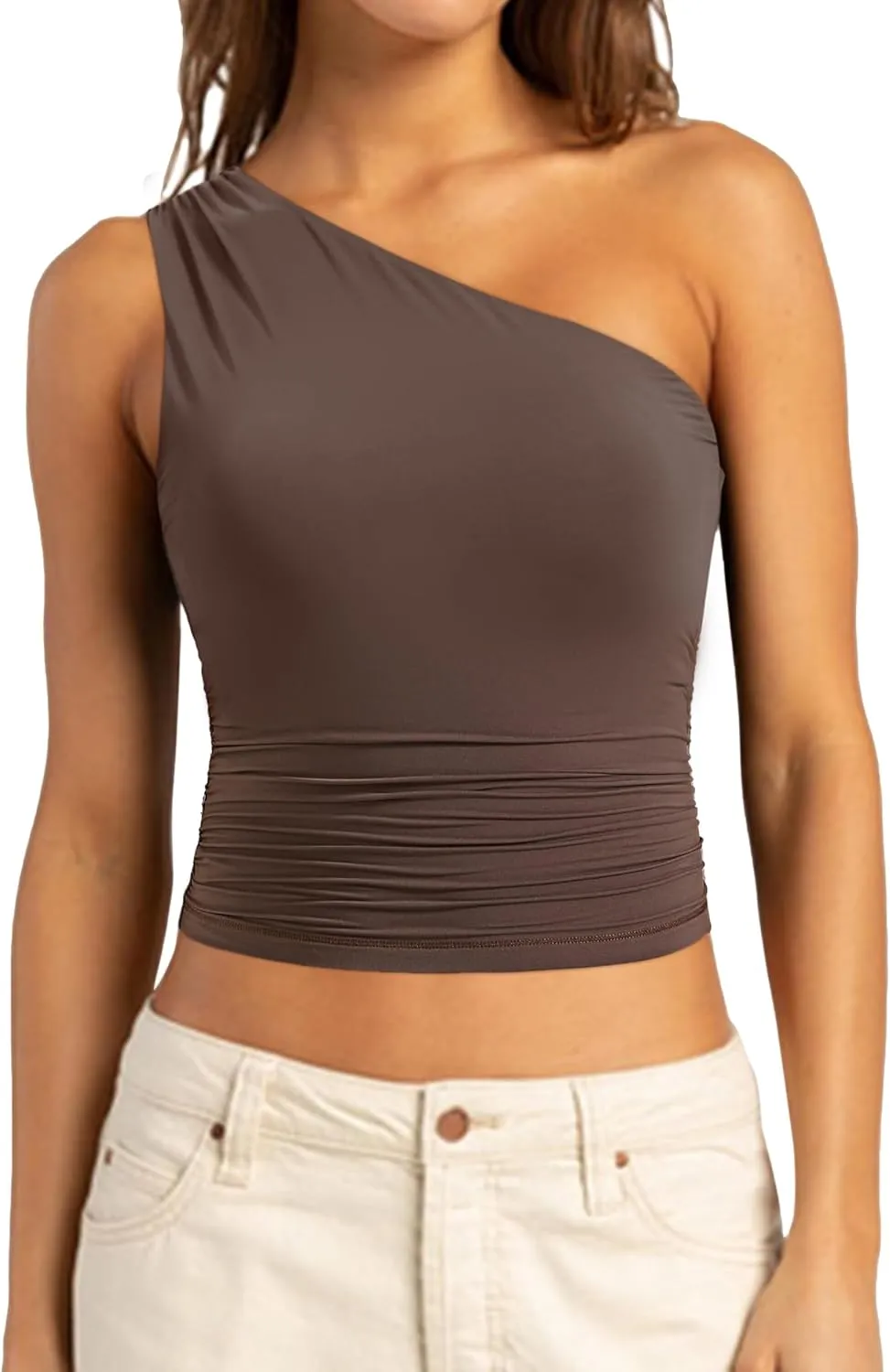 SUUKSESS Women Double Lined Going Out Trendy Crop Tops Ruched Sleeveless Shirts