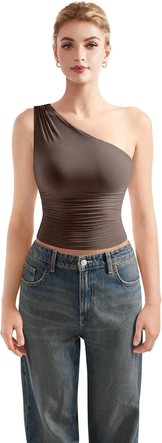 SUUKSESS Women Double Lined Going Out Trendy Crop Tops Ruched Sleeveless Shirts