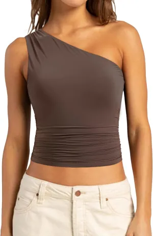SUUKSESS Women Double Lined Going Out Trendy Crop Tops Ruched Sleeveless Shirts