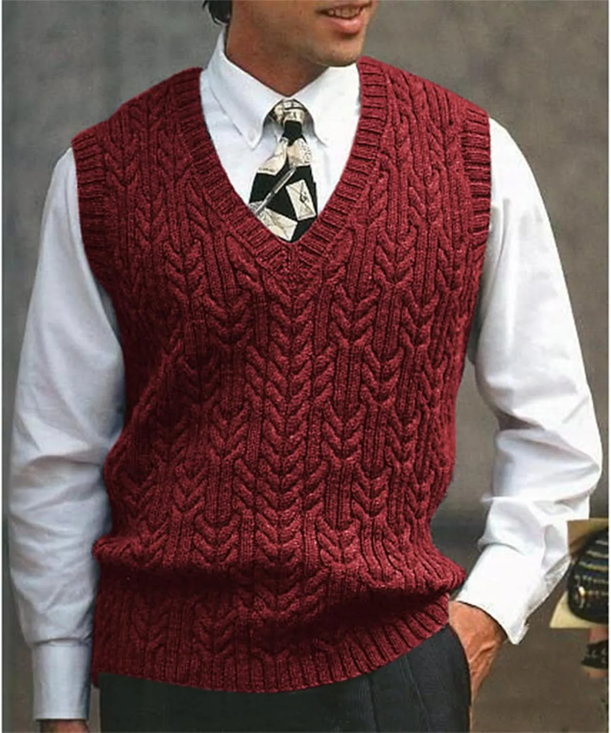 Sweaters for Men V-Neck Casual Knitted Vest Cozy Warm Solid Pullover Fall Loose Sleeveless Knitwear Cable Sweater