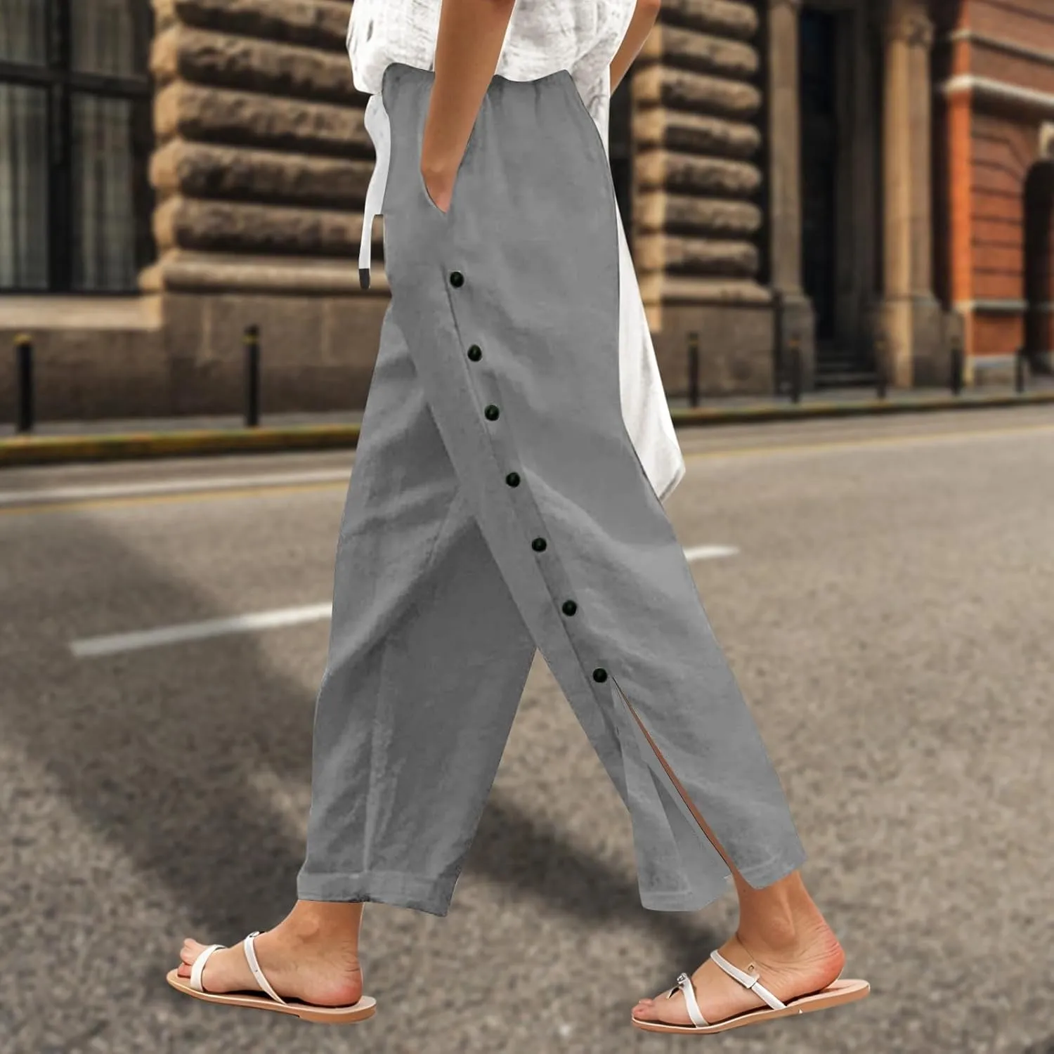 Tear Away Pants for Women Side Snap Button Sweatpants Casual Loose Fit Post Surgery Adaptive Outfits with Pockets