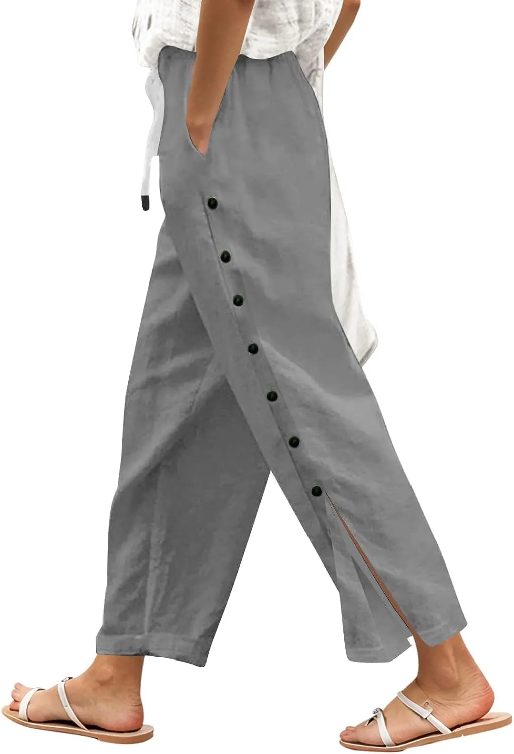 Tear Away Pants for Women Side Snap Button Sweatpants Casual Loose Fit Post Surgery Adaptive Outfits with Pockets