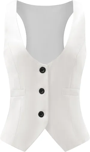 V VOCNI Suit Vest for Women Waistcoat Vintage Steampunk Dressy Casual Racerback Vest Jacket