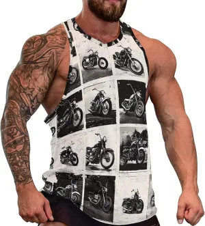 Vintage Motorcycles Fashion Men's Tank Tops Classic Vest Workout Gym Sleeveless T-Shirts Summer Casual
