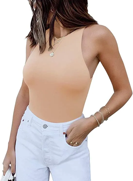 Wholesale Women's Sleeveless Racer Back Halter Neck Bodysuit Tank Tops