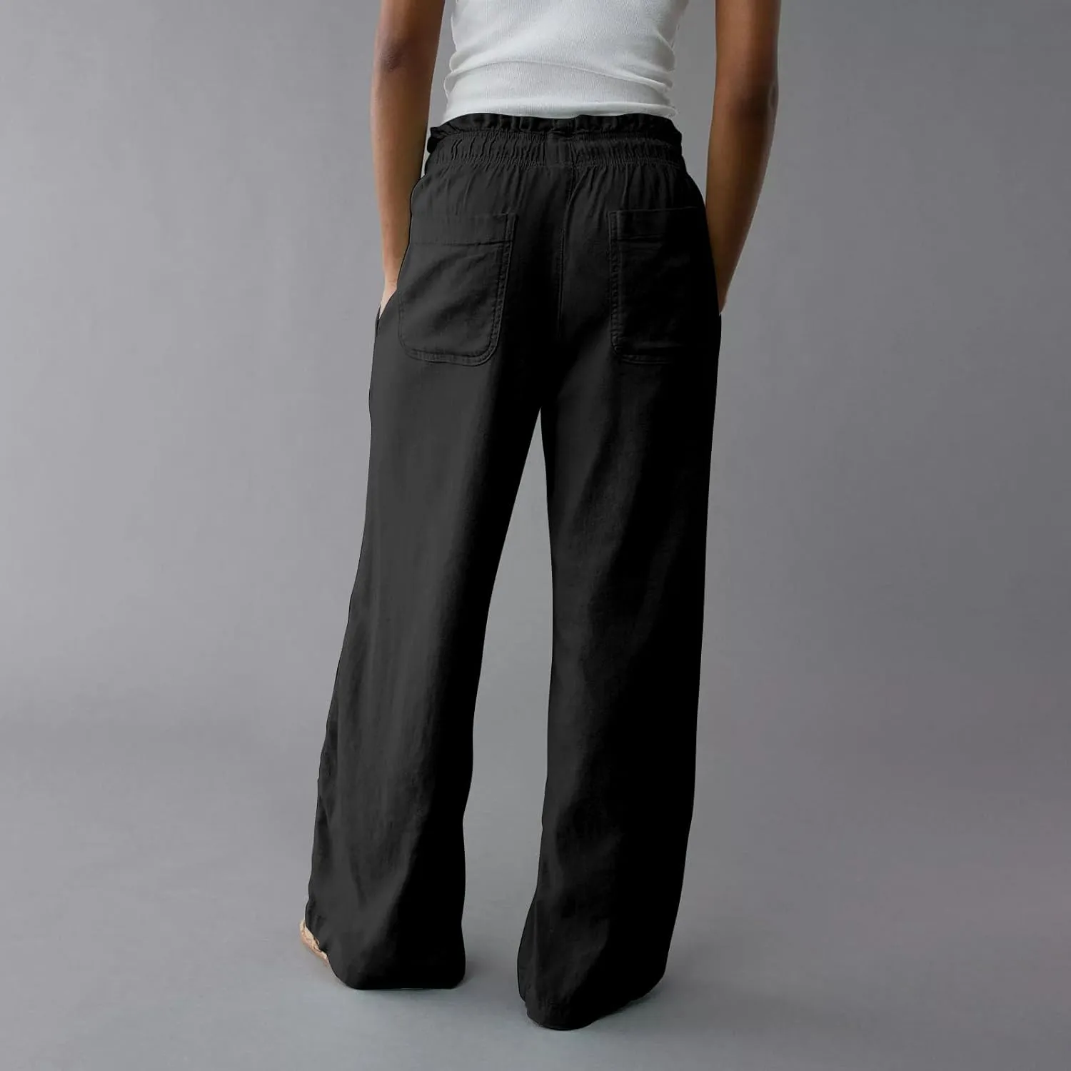Wide Leg Linen Pants for Women 2025 Casual Loose High Waisted Pants with Pockets Flowy Comfy Beach Trousers Work Outfits