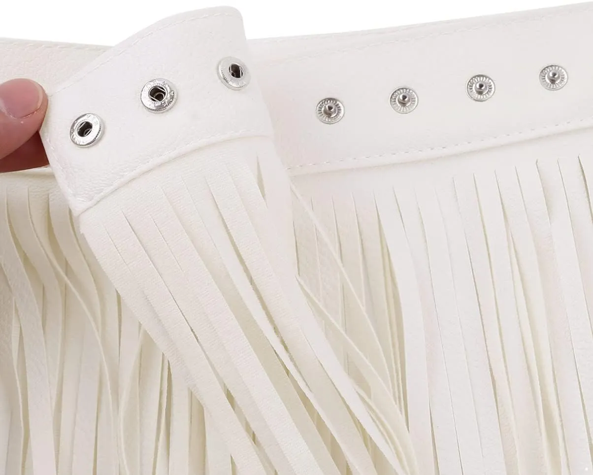 Women's Adjustable Waistband Faux Leather Fringe Dress Belt Gypsy Style Tassel Skirts