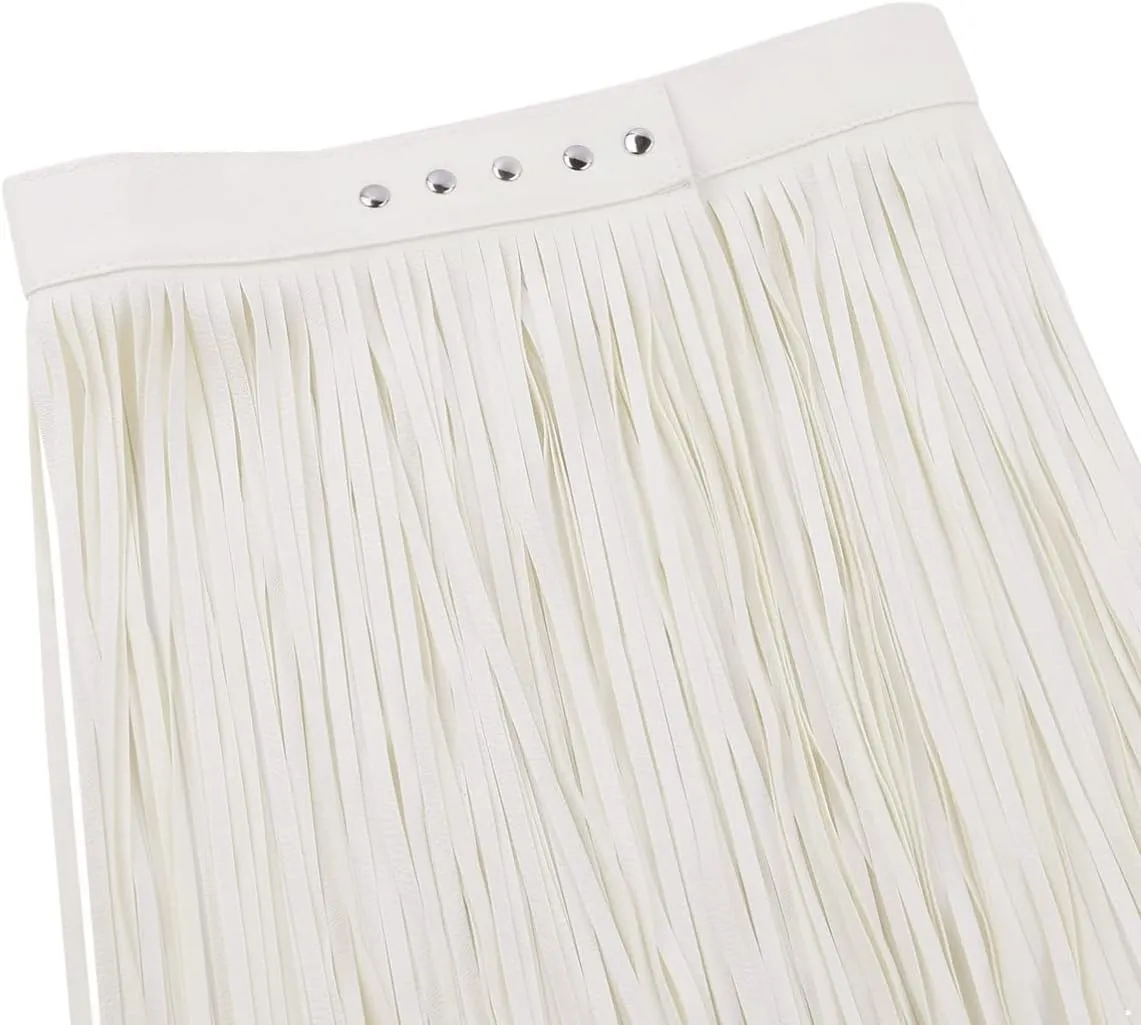 Women's Adjustable Waistband Faux Leather Fringe Dress Belt Gypsy Style Tassel Skirts