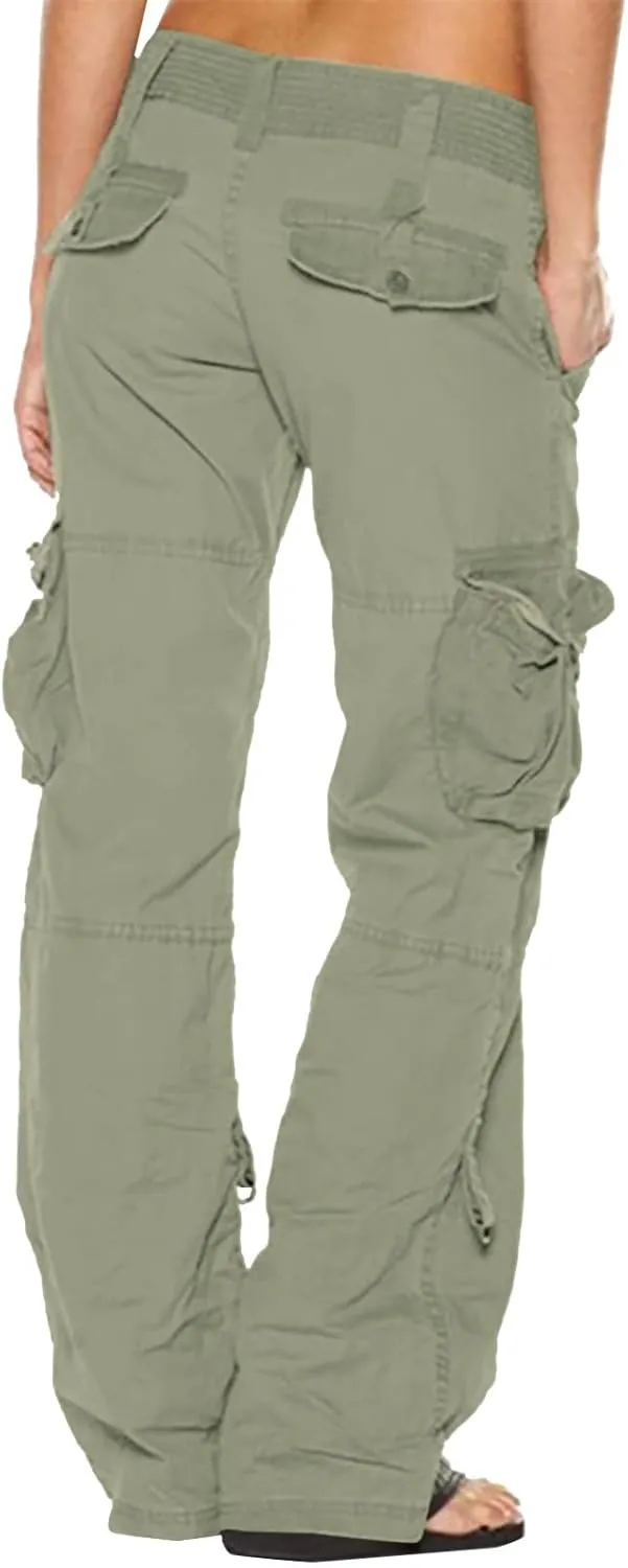 Womens Cargo Pants Fashion High Rise Y2K Parachute Pants Baggy Straight Wide Leg Trousers Streetwear with Pockets