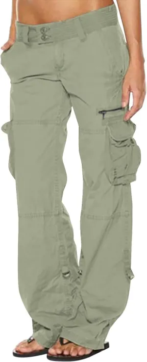 Womens Cargo Pants Fashion High Rise Y2K Parachute Pants Baggy Straight Wide Leg Trousers Streetwear with Pockets