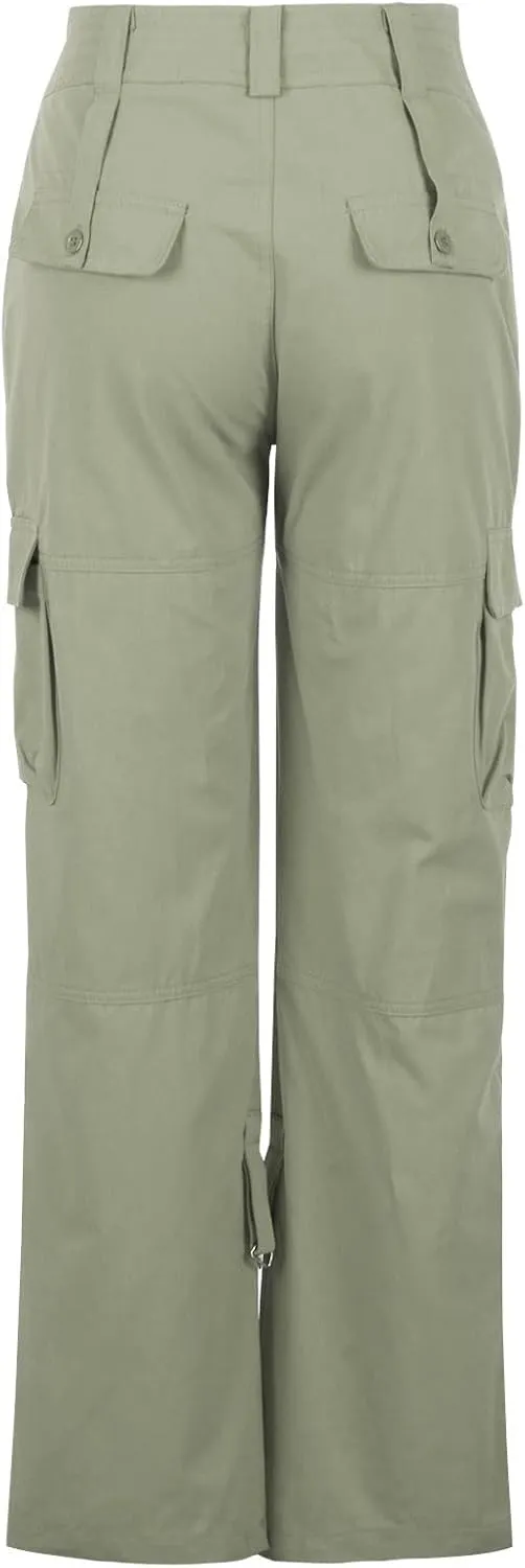 Womens Cargo Pants Fashion High Rise Y2K Parachute Pants Baggy Straight Wide Leg Trousers Streetwear with Pockets