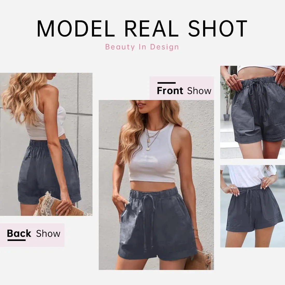 Womens Elastic Waist Drawstring Shorts Beach Shorts Lightweight Athletic Shorts Comfy Short Pants with Pockets