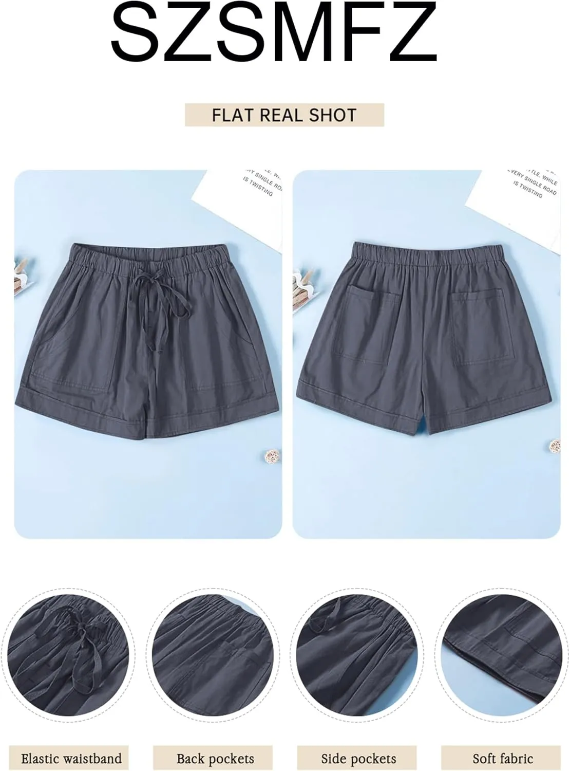 Womens Elastic Waist Drawstring Shorts Beach Shorts Lightweight Athletic Shorts Comfy Short Pants with Pockets