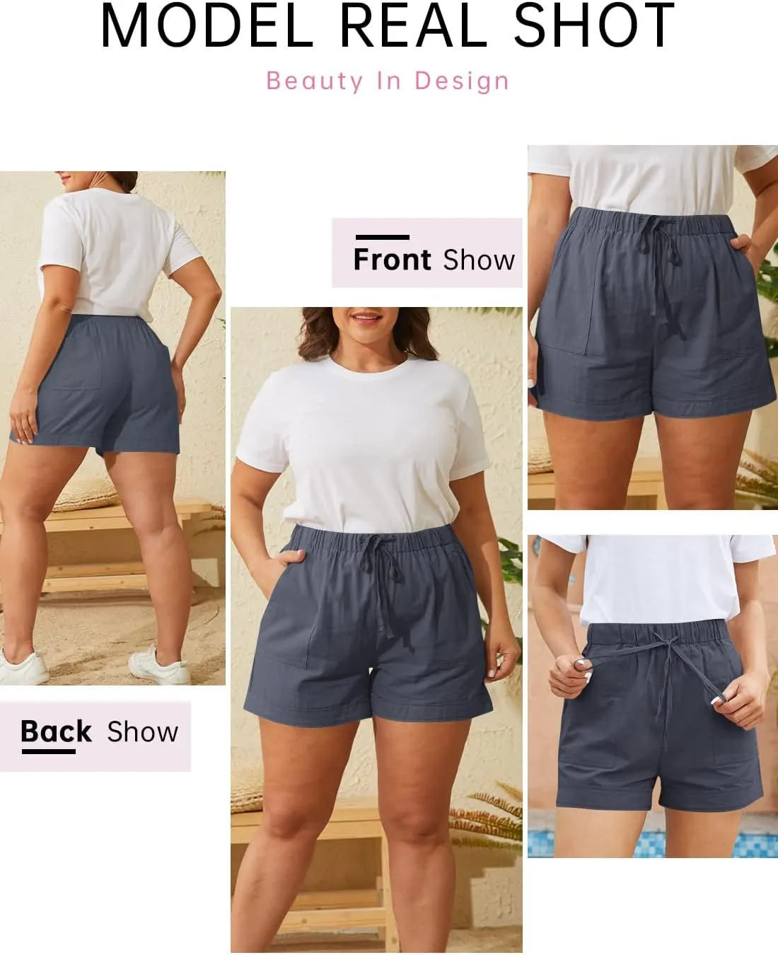 Womens Elastic Waist Drawstring Shorts Beach Shorts Lightweight Athletic Shorts Comfy Short Pants with Pockets