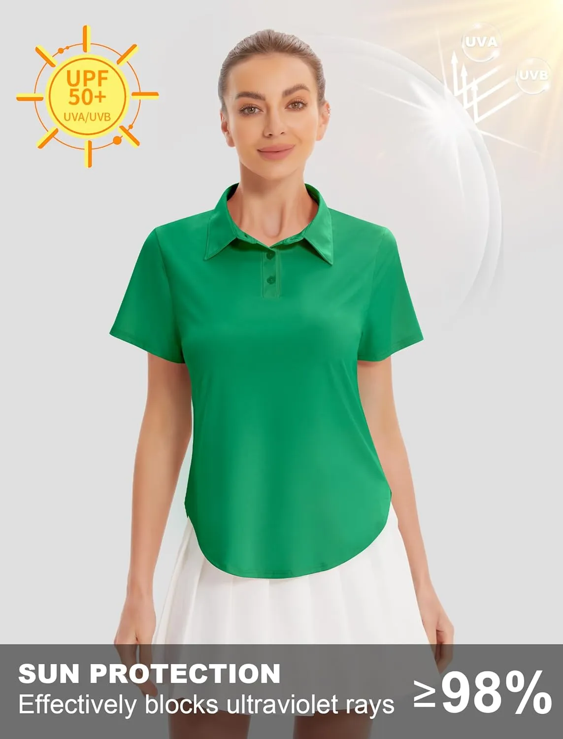 Women's Golf Polo Shirts UPF 50  Sun Protection 3-Button Short Sleeve Quick Dry Shirt Athletic Tennis Golf Tops