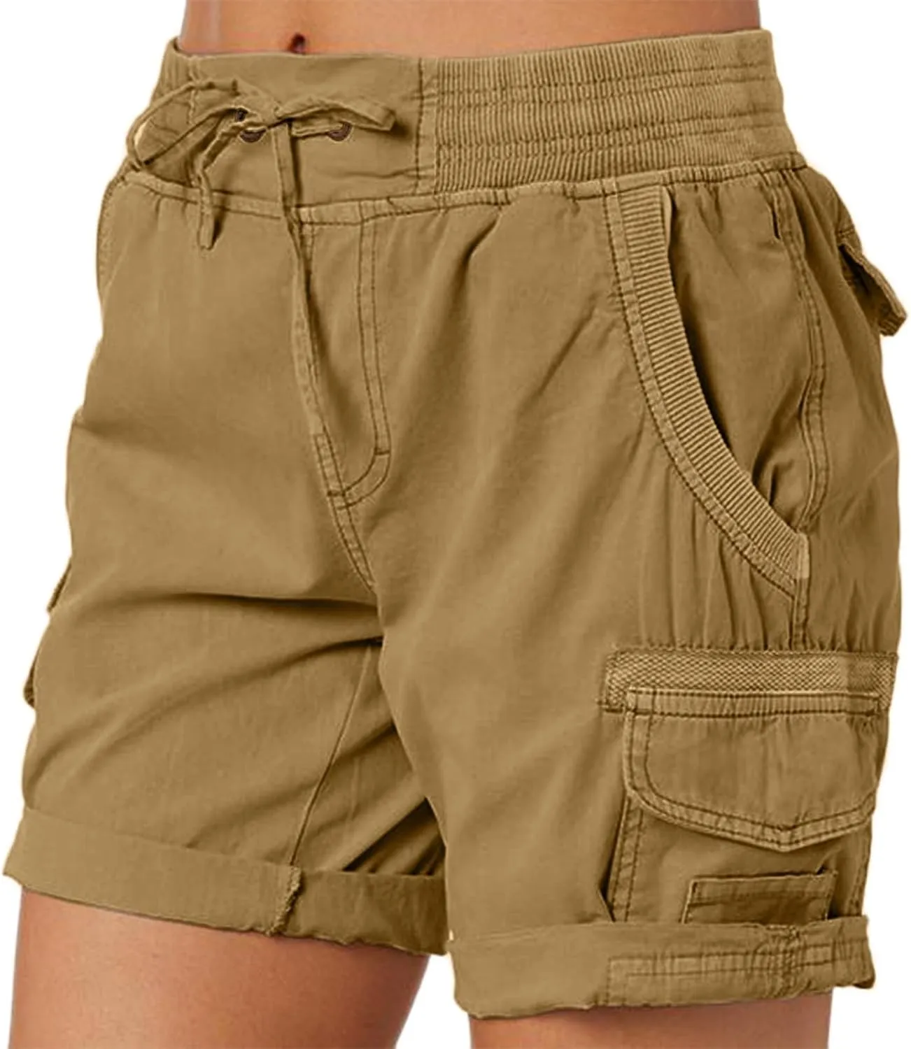Womens Loose Fit High Waist Casual 4 Pockets Hiking Shorts Summer Workout Plus Size Cruise Shorts Cargo Short Pants