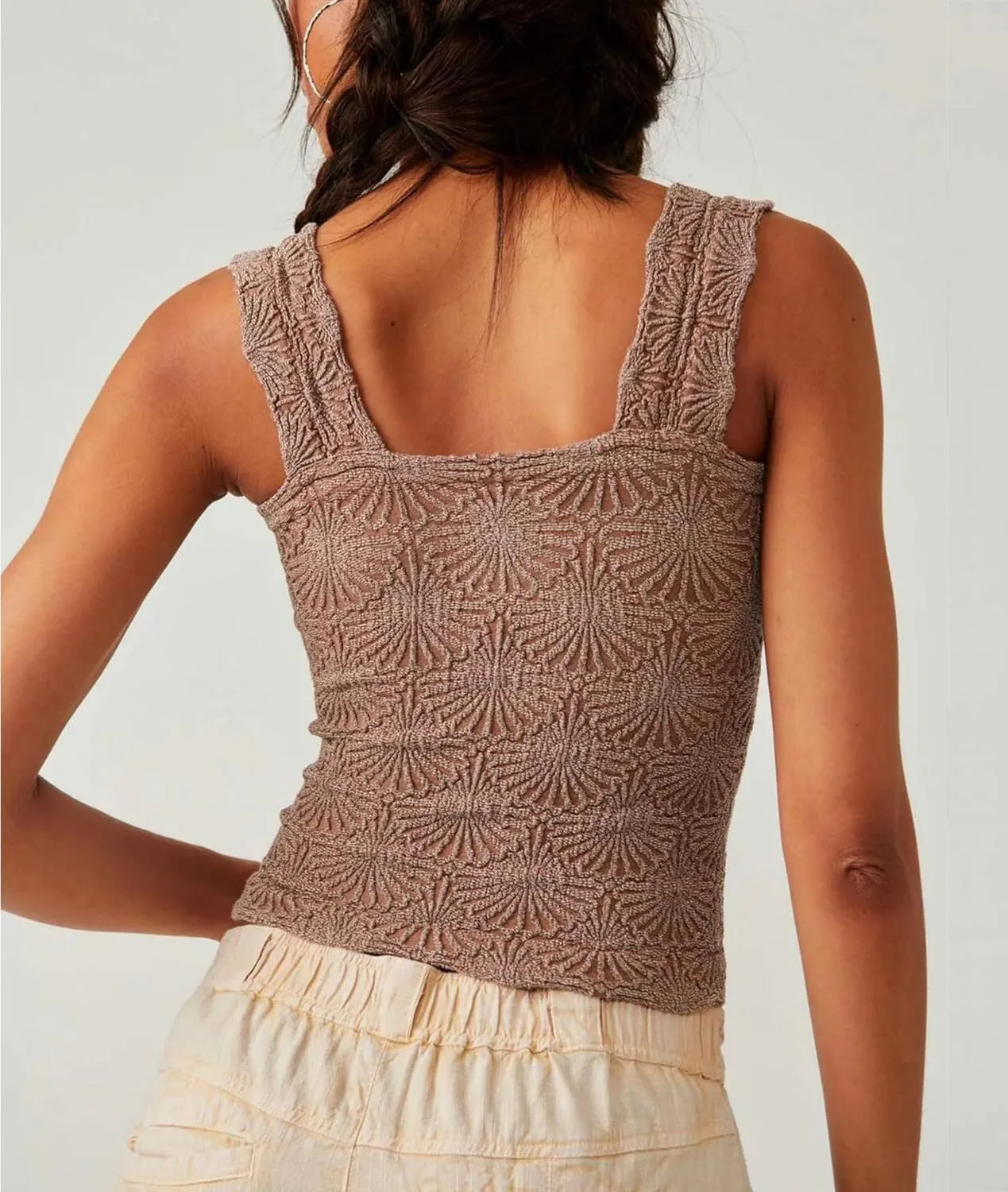 Women's Square Neck Wide Strap Crop Tank Tops Flower Going Out Tops Slim Fit Lettuce Trim Crop Cami Tops