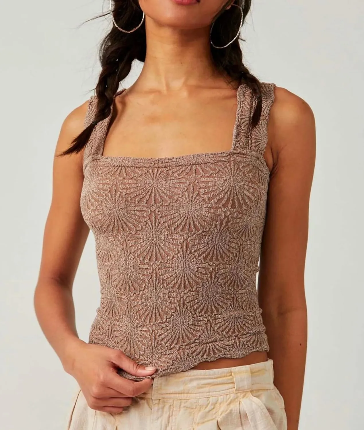 Women's Square Neck Wide Strap Crop Tank Tops Flower Going Out Tops Slim Fit Lettuce Trim Crop Cami Tops
