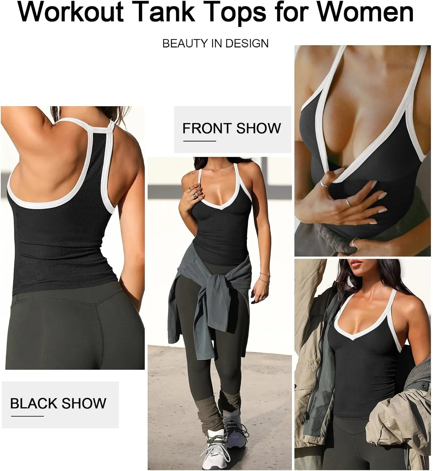 Womens Tank Tops Summer V Neck Workout Racerback Yoga Gym Tank Tops
