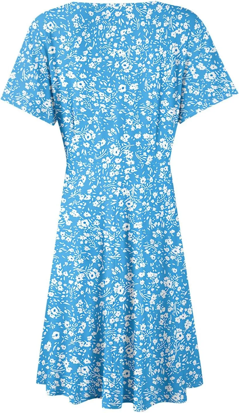 Wrap Dress for Women Cute Spring Floral Flowy Casual Midi Dresses Bohemian Simple Empire Waist Fit and Flare Dress