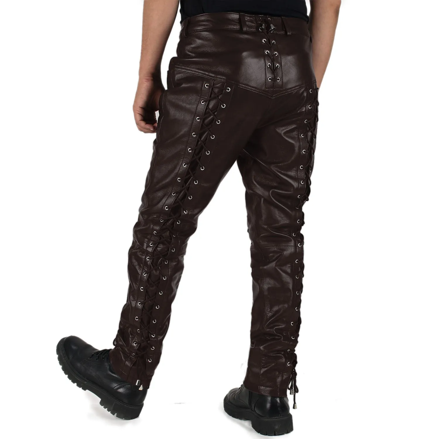 Zephor Men's Brown Faux Leather Pants